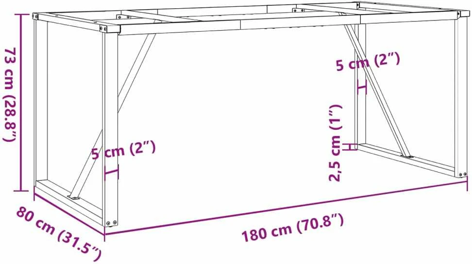 Valgomojo stalo kojos, 180x80x73cm, ketus, O formos rėmas