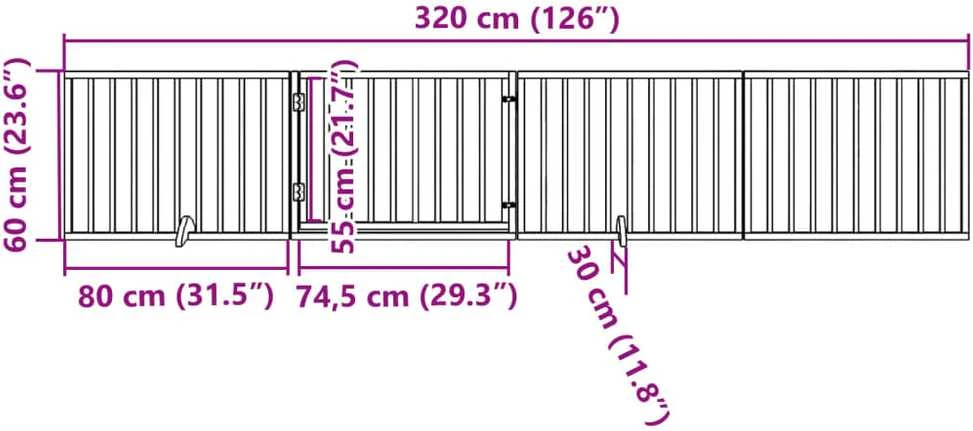 Šuns varteliai su sulankstomomis durelėmis, 4 panelės, rudi, 320 cm, tuopos mediena