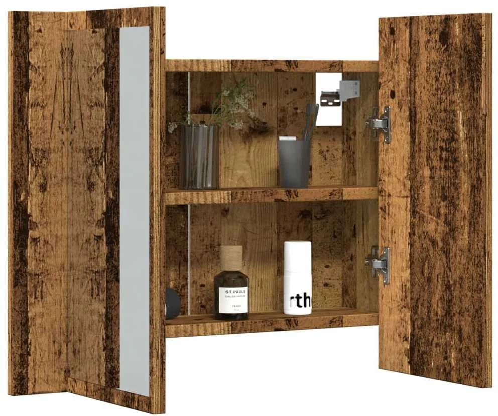 Veidrodinė LED spintelė, medienos, 60x12x45cm, apdirbta mediena
