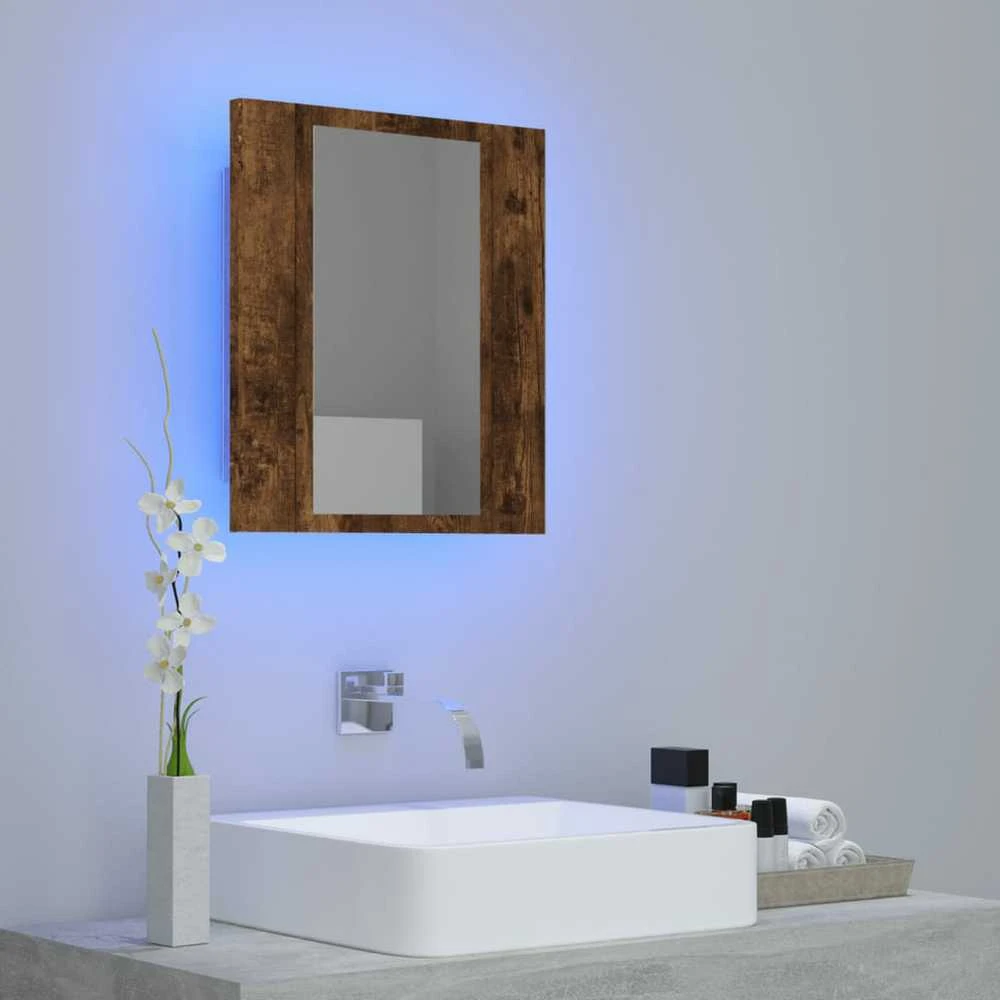 Veidrodinė LED vonios spintelė, ąžuolo, 40x12x45cm, mediena