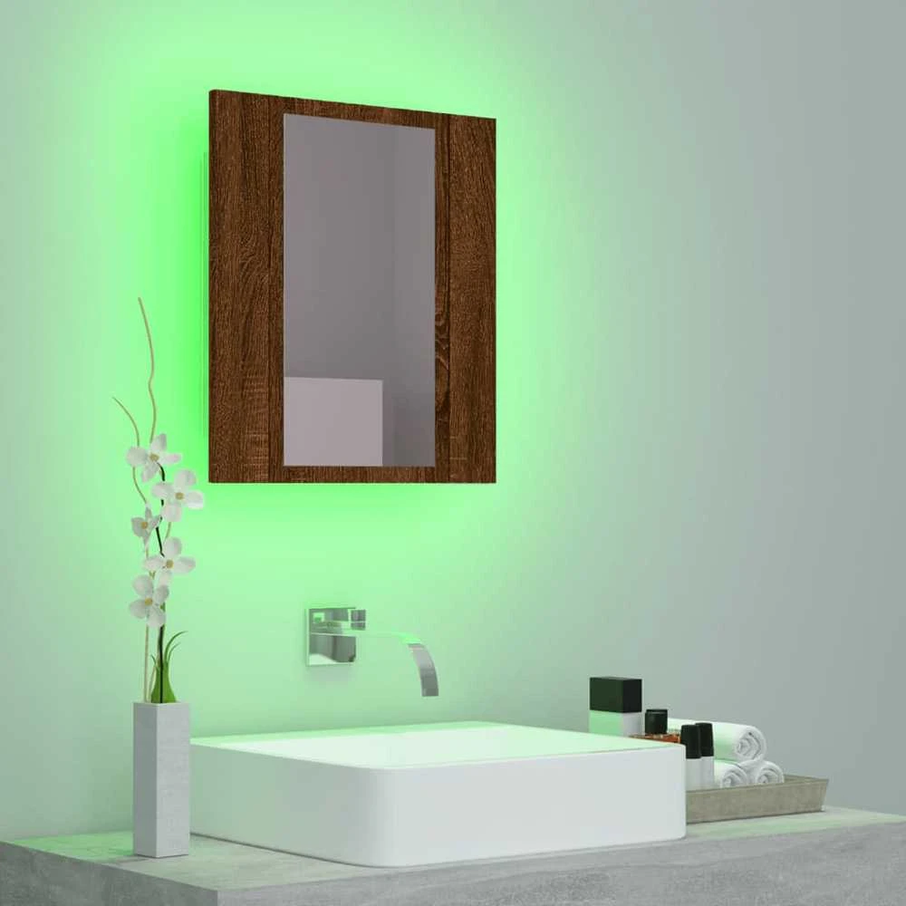Veidrodinė LED vonios spintelė, ruda, 40x12x45cm, mediena
