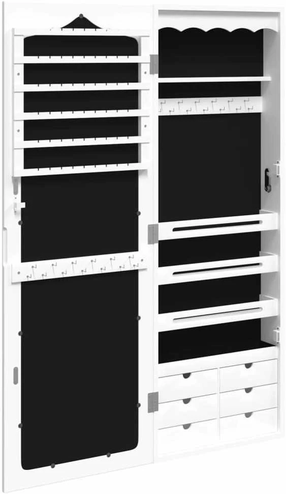Veidrodinė papuošalų spintelė, balta, 37,5x10x106cm, sieninė