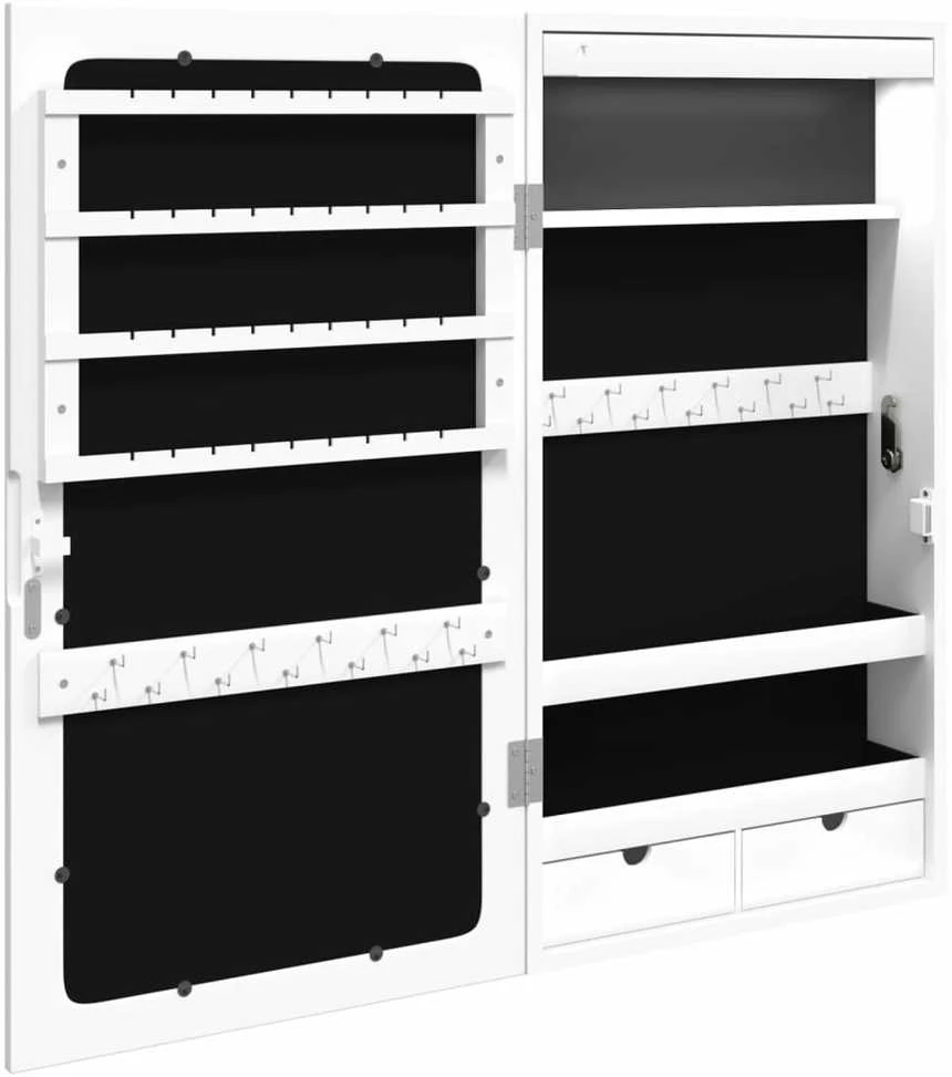 Veidrodinė papuošalų spintelė su LED apšvietimu, baltos spalvos