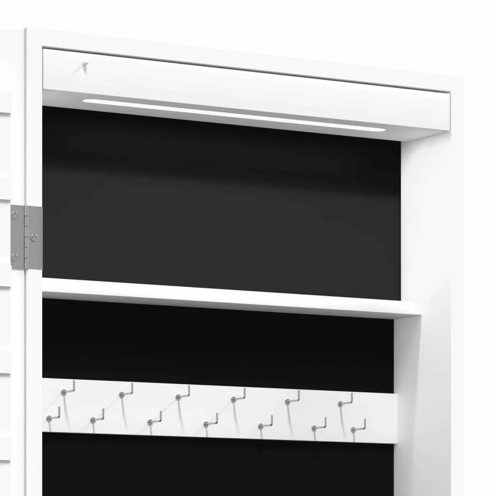 Veidrodinė papuošalų spintelė su LED apšvietimu, baltos spalvos