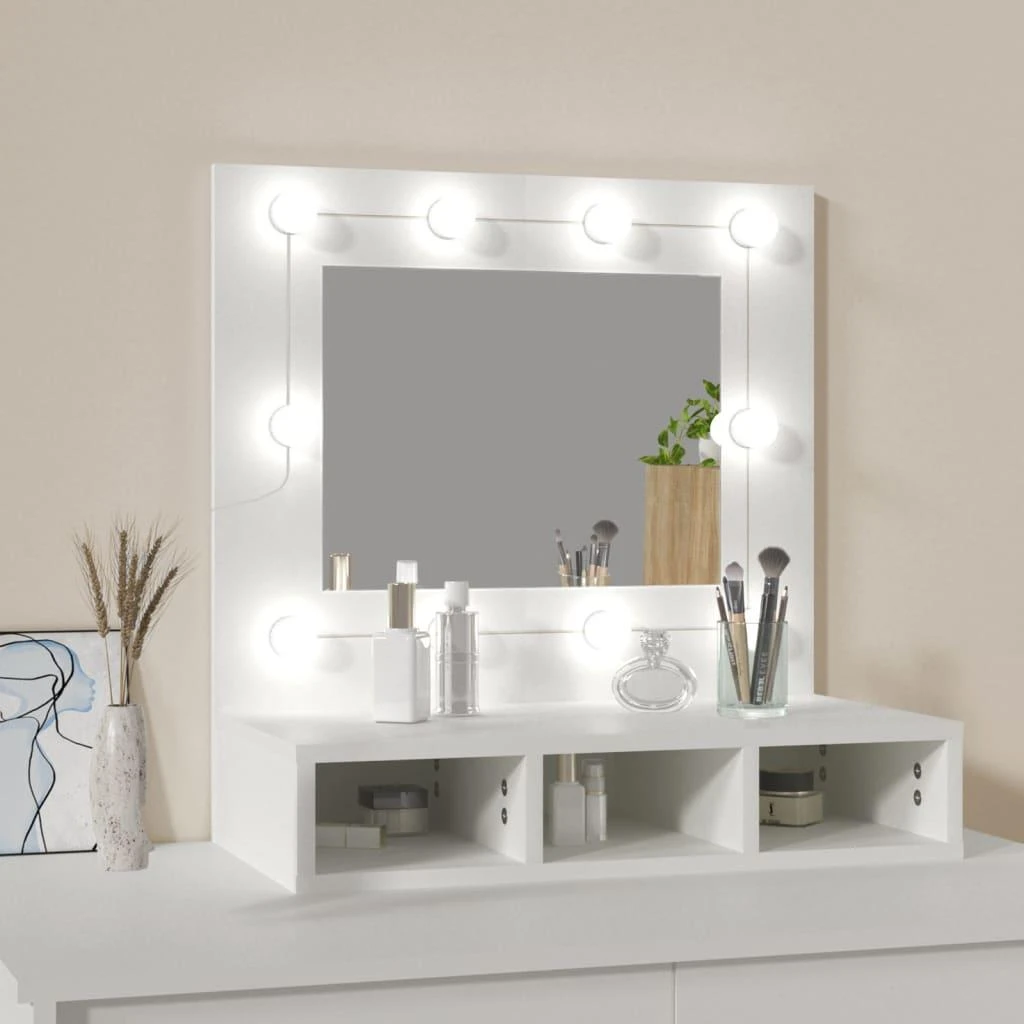 Veidrodinė spintelė su LED apšvietimu, balta, 60x31,5x62cm