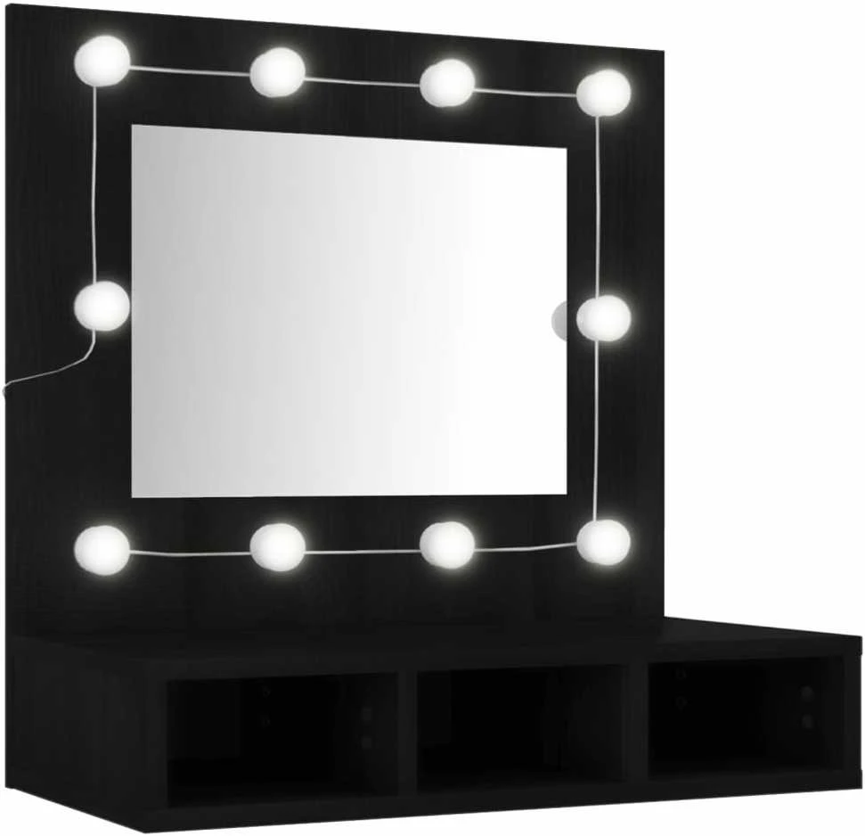 Veidrodinė spintelė su LED apšvietimu, juoda, 60x31,5x62cm
