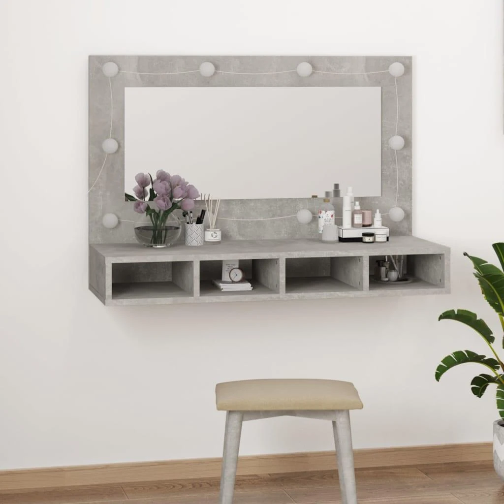 Veidrodinė spintelė su LED apšvietimu, pilka, 90x31,5x62cm