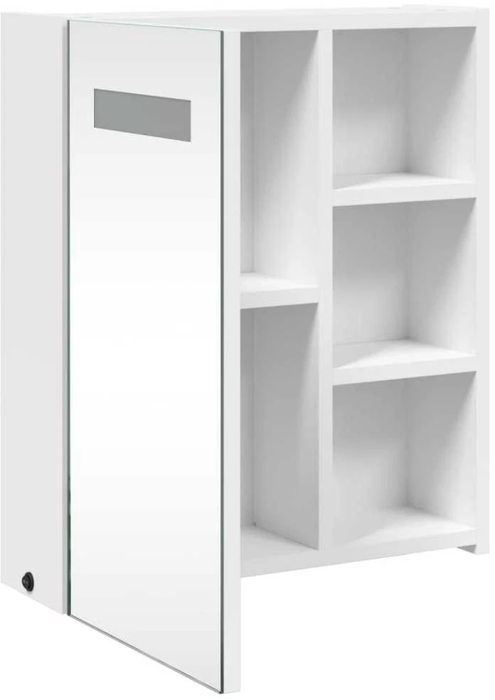 Veidrodinė vonios kambario spintelė su LED, balta, 45x13x52cm