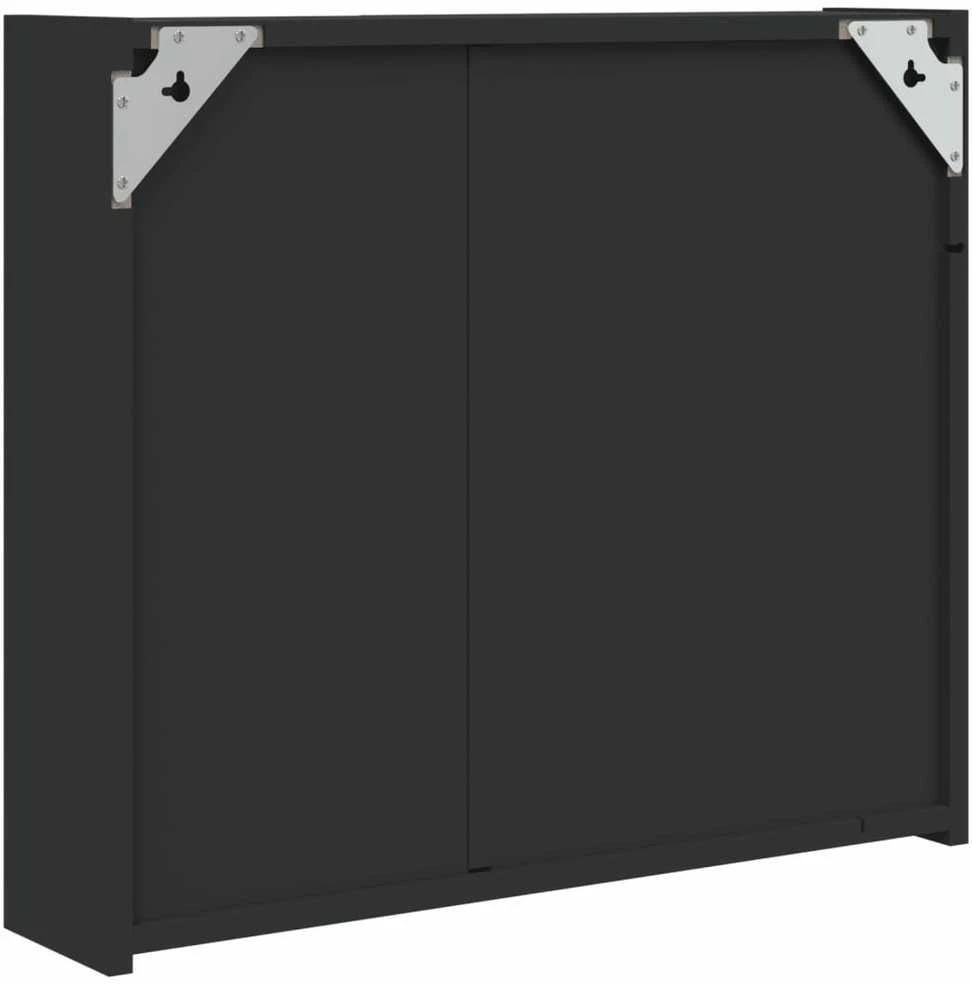 Veidrodinė vonios kambario spintelė su LED, juoda, 60x13x52cm