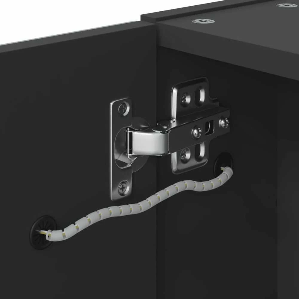 Veidrodinė vonios kambario spintelė su LED, juoda, 60x13x52cm