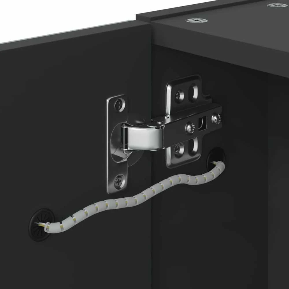 Veidrodinė vonios kambario spintelė su LED, juoda, 45x13x52cm