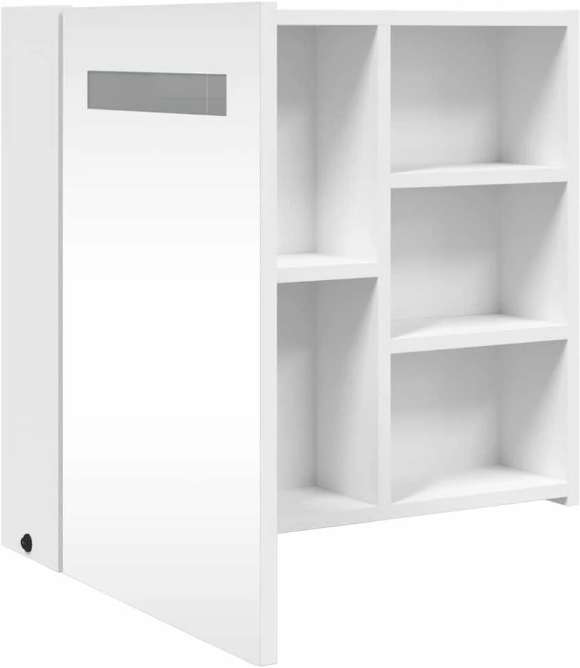 Veidrodinė vonios kambario spintelė su LED, balta, 60x13x52cm