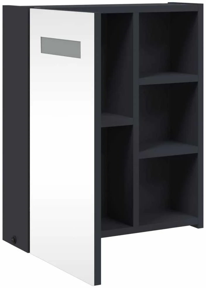 Veidrodinė vonios kambario spintelė su LED, pilka, 45x13x52cm
