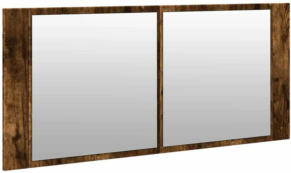 Veidrodinė vonios spintelė su LED, dūminio ąžuolo, 100x12x45cm