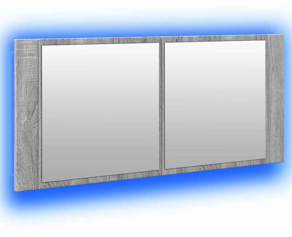 Veidrodinė vonios spintelė su LED, pilka ąžuolo, 100x12x45cm