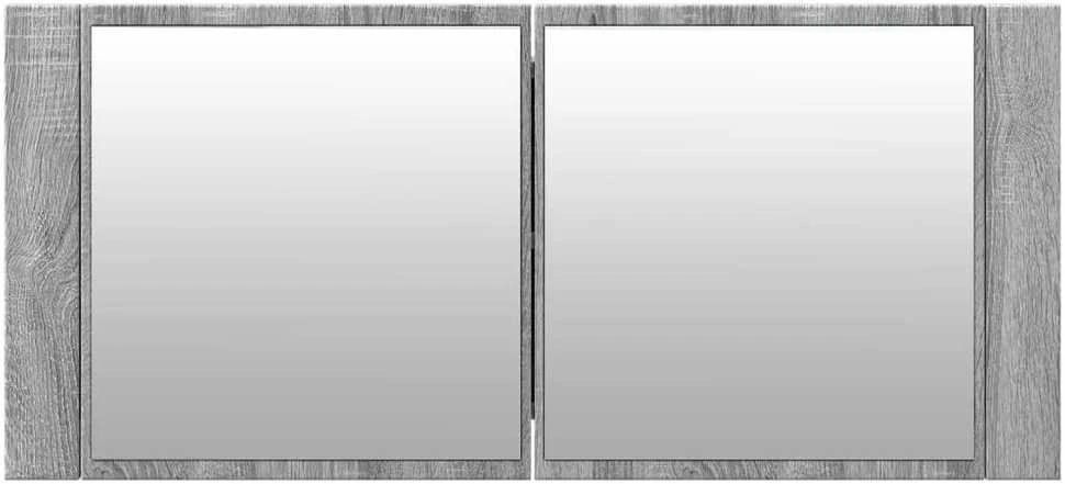 Veidrodinė vonios spintelė su LED, pilka ąžuolo, 100x12x45cm