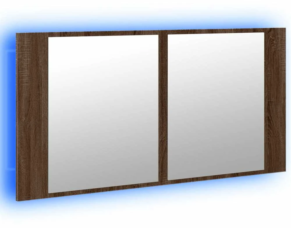 Veidrodinė vonios spintelė su LED, ruda, 90x12x45cm, akrilas