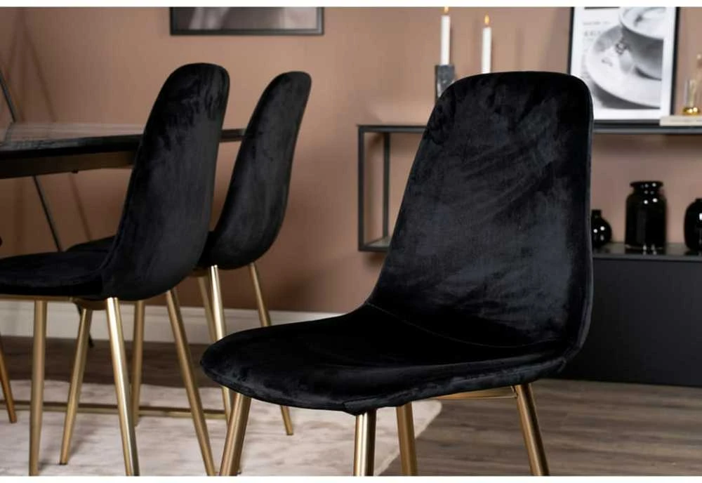 Venture Home Valgomojo kėdės Polar, 2vnt., juodos/žalvario, aksomas
