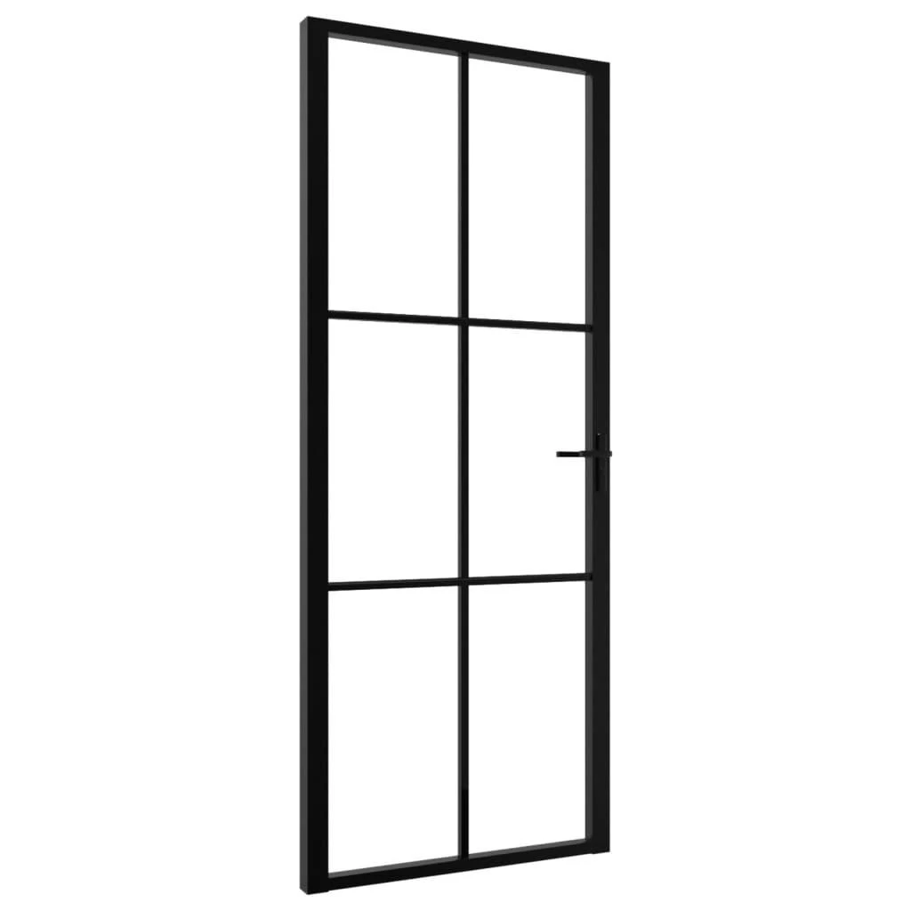 Vidaus durys, juodos, 83x201,5cm, ESG stiklas ir aliuminis