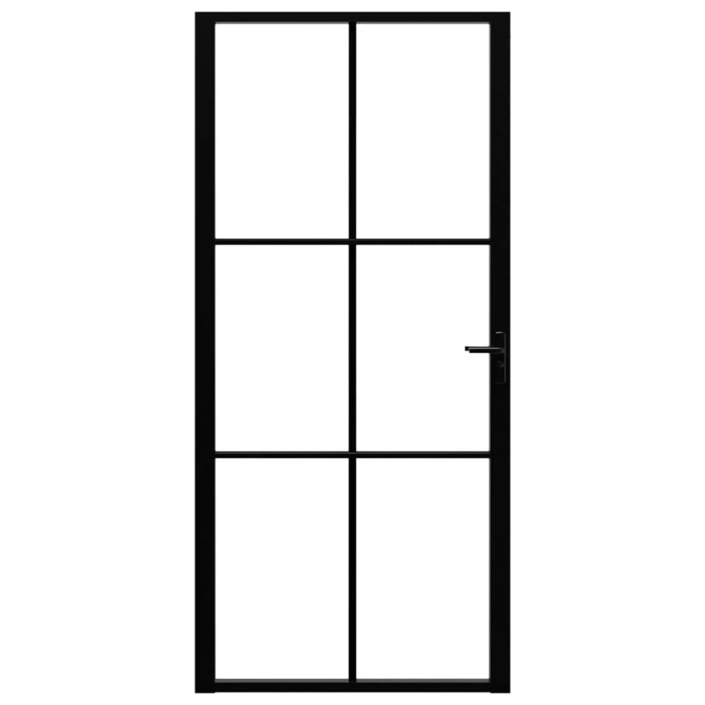 Vidaus durys, juodos, 93x201,5cm, ESG stiklas ir aliuminis