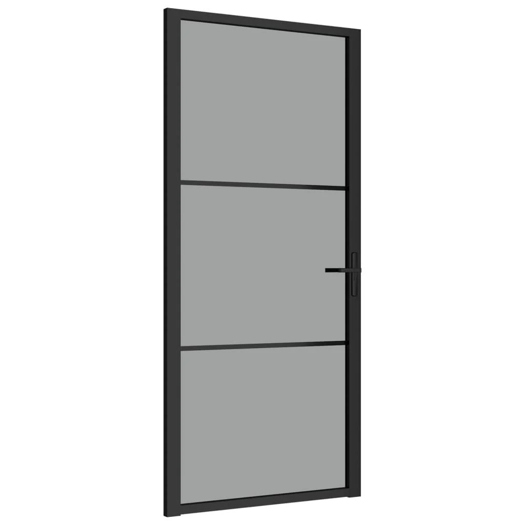 Vidaus durys, juodos, 93x201,5cm, ESG stiklas ir aliuminis