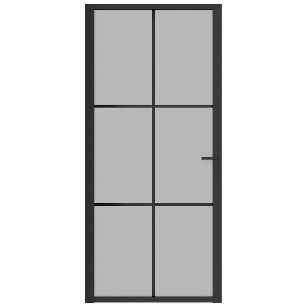 Vidaus durys, juodos, 93x201,5cm, matinis stiklas ir aliuminis