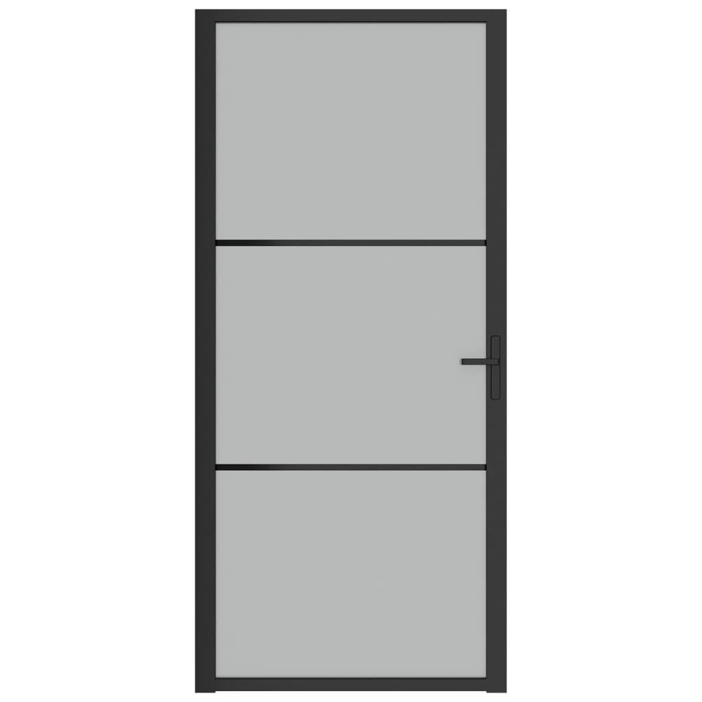 Vidaus durys, juodos, 93x201,5cm, matinis stiklas ir aliuminis