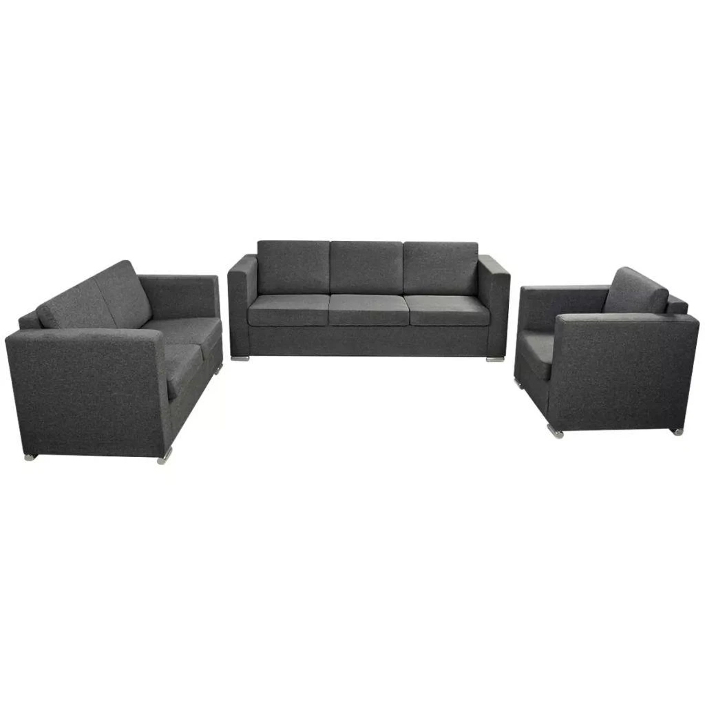 Sofa 3 sofų komplektas, audinys, tamsiai pilkos