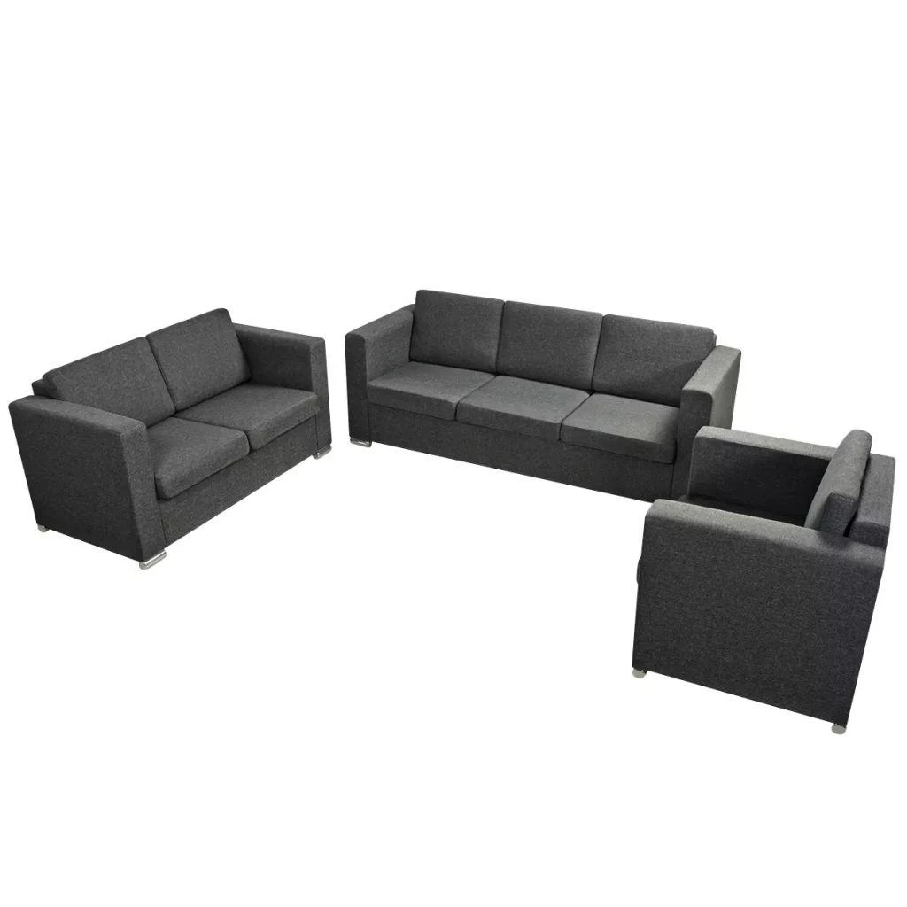 Sofa 3 sofų komplektas, audinys, tamsiai pilkos