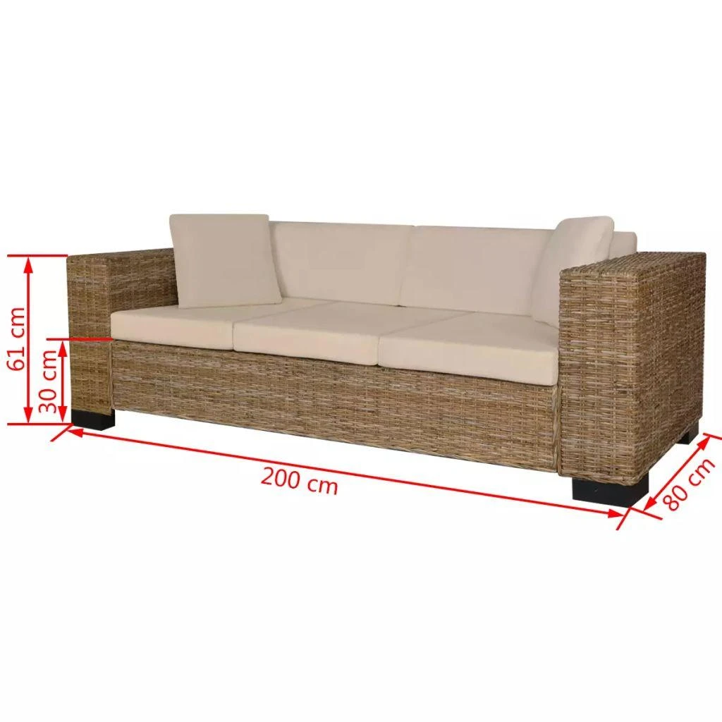 Sofa Aštuonių dalių trivietės sofos komplektas, ratanas