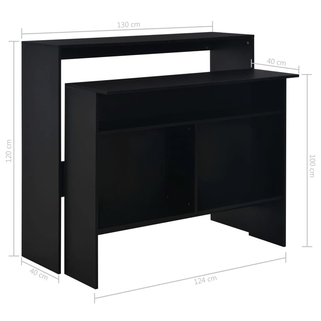 Baro stalas su 2 stalviršiais, juodos sp., 130x40x120cm