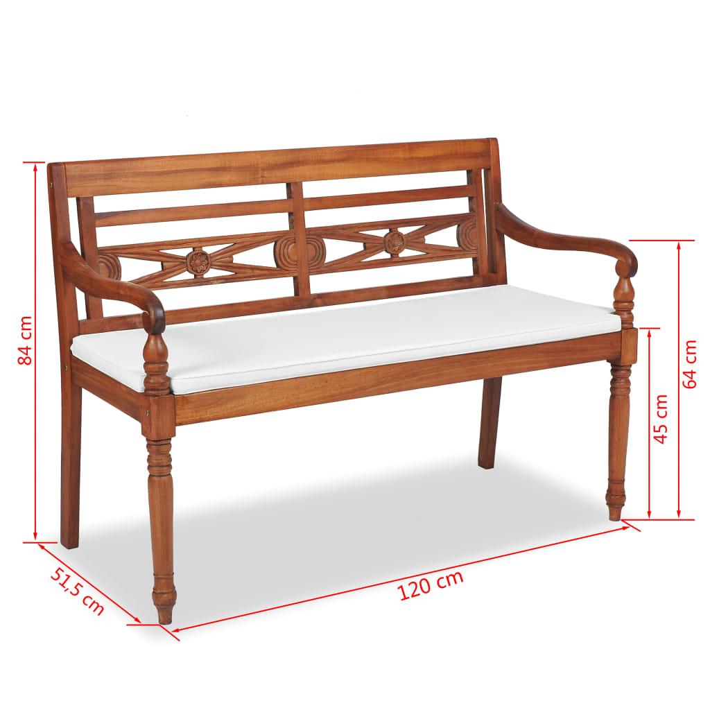 Batavia suoliukas su pagalvėmis, 120 cm, tikmedis