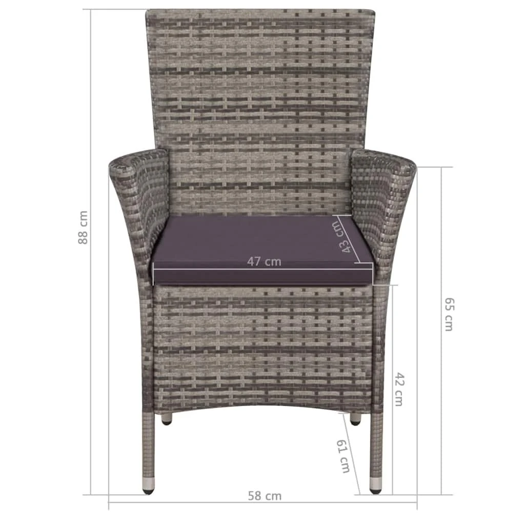 Lauko baldų komplektas Bistro baldų komplektas, 3d., pilkas, poliratanas