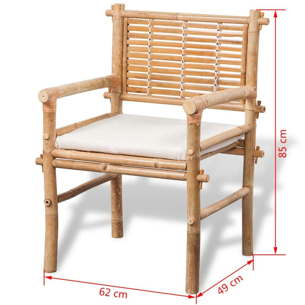 Lauko baldų komplektas Bistro baldų komplektas su pagalvėlėmis, 3d., bambukas