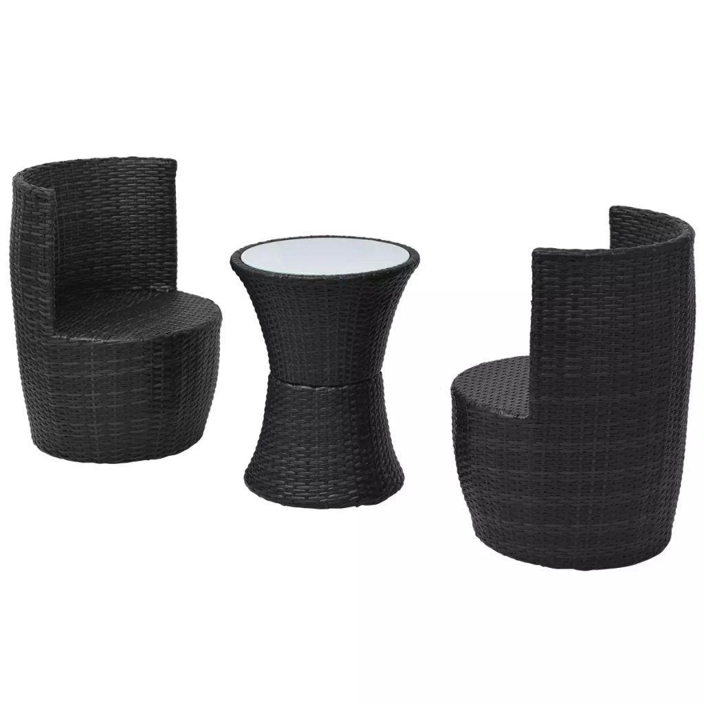 Lauko baldų komplektas Bistro baldų komplektas su pagalvėmis, 3d., juodas, polirat.