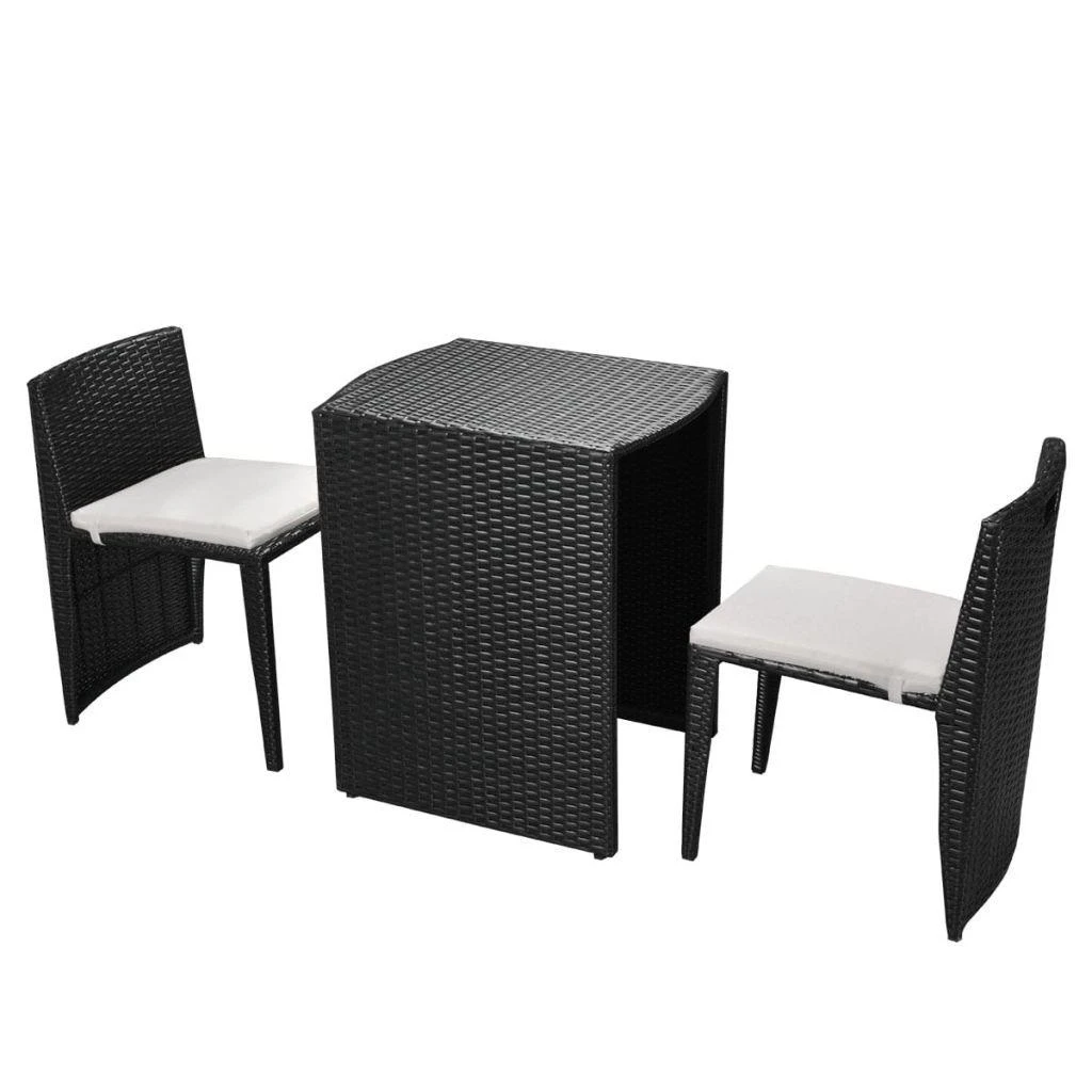 Lauko baldų komplektas Bistro baldų komplektas su pagalvėmis, 3d., juodas, polirat.