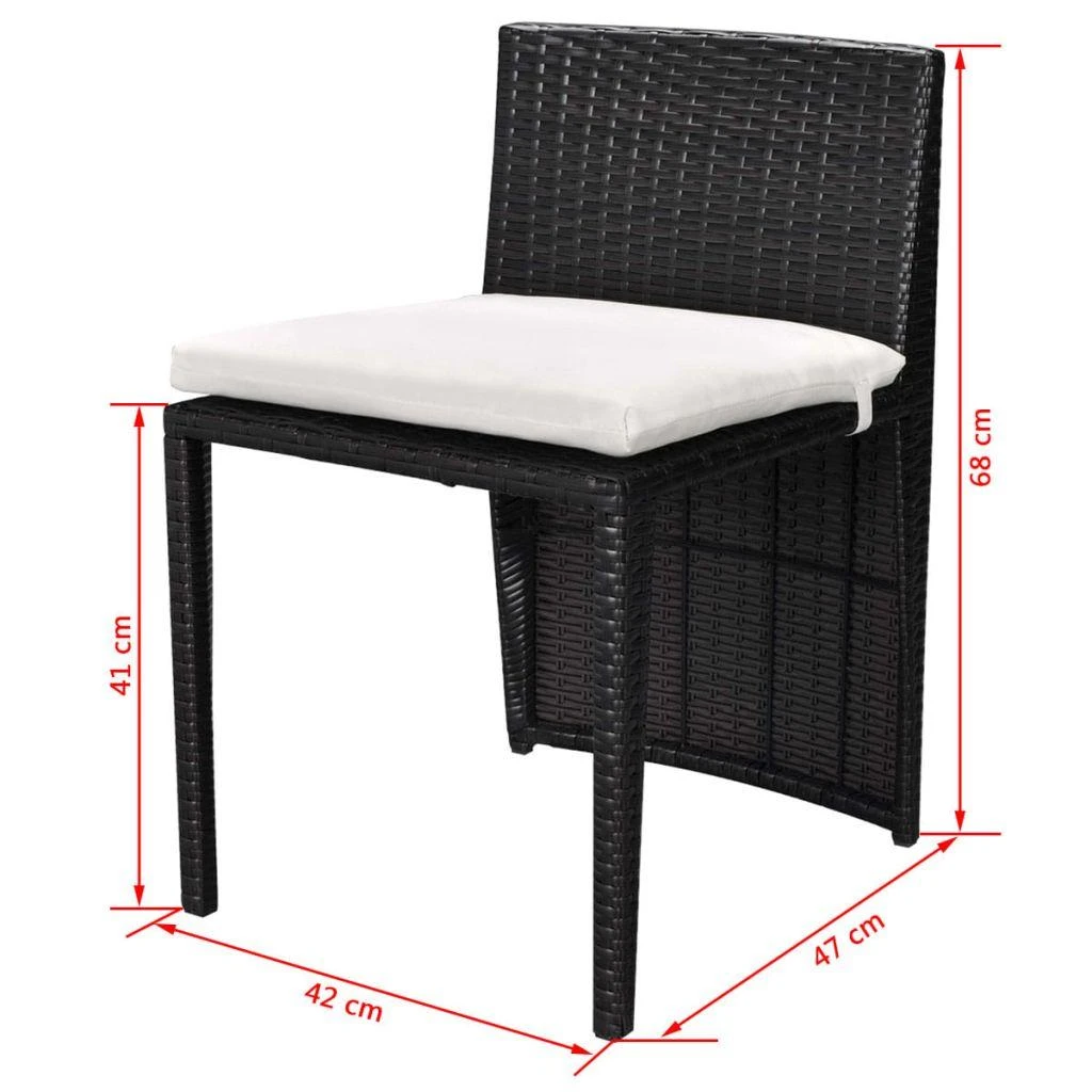 Lauko baldų komplektas Bistro baldų komplektas su pagalvėmis, 3d., juodas, polirat.