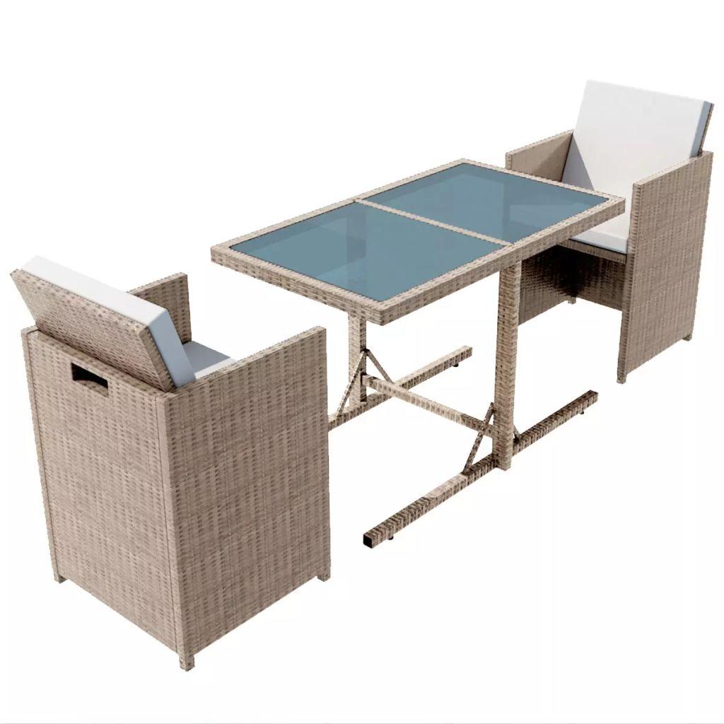 Lauko baldų komplektas Bistro baldų komplektas su pagalvėmis, 3d., krem., polirat.