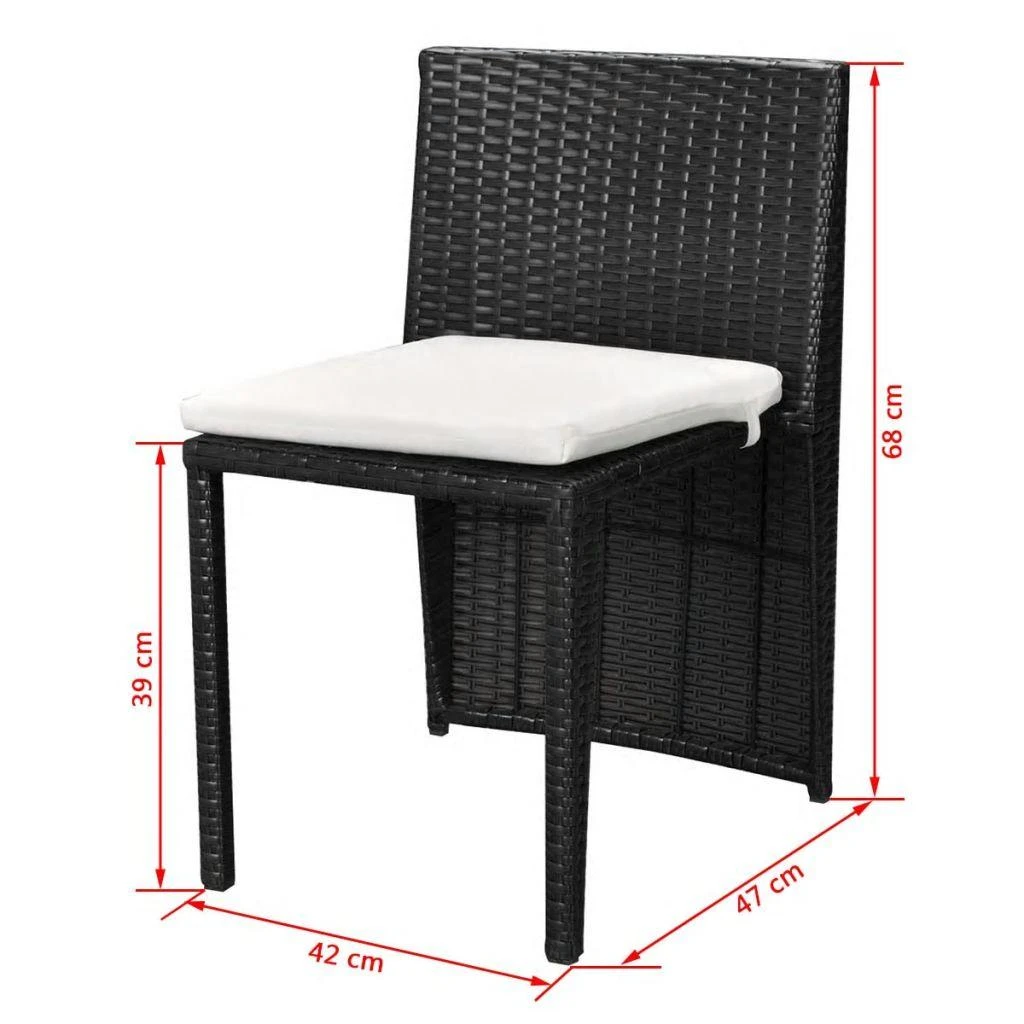 Lauko baldų komplektas Bistro baldų komplektas su pagalvėmis, 3d., juodas, polirat.