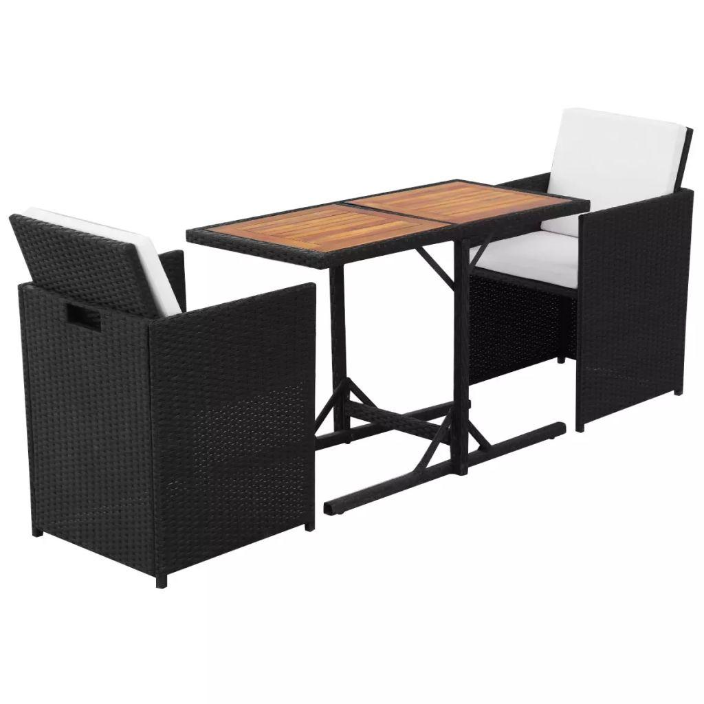 Bistro baldų komplektas su pagalvėmis, 3d., juodas, polirat.