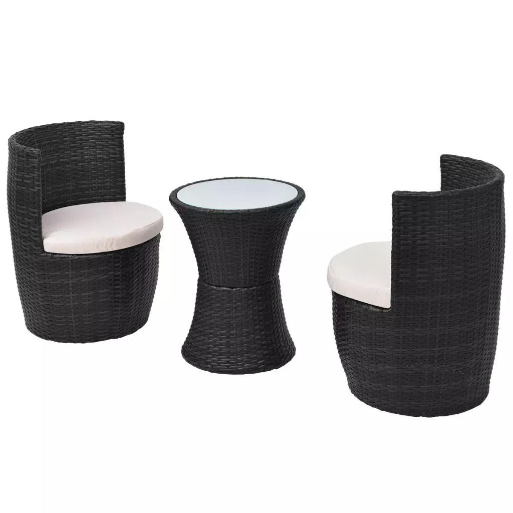 Lauko baldų komplektas Bistro baldų komplektas su pagalvėmis, 3d., juodas, polirat.