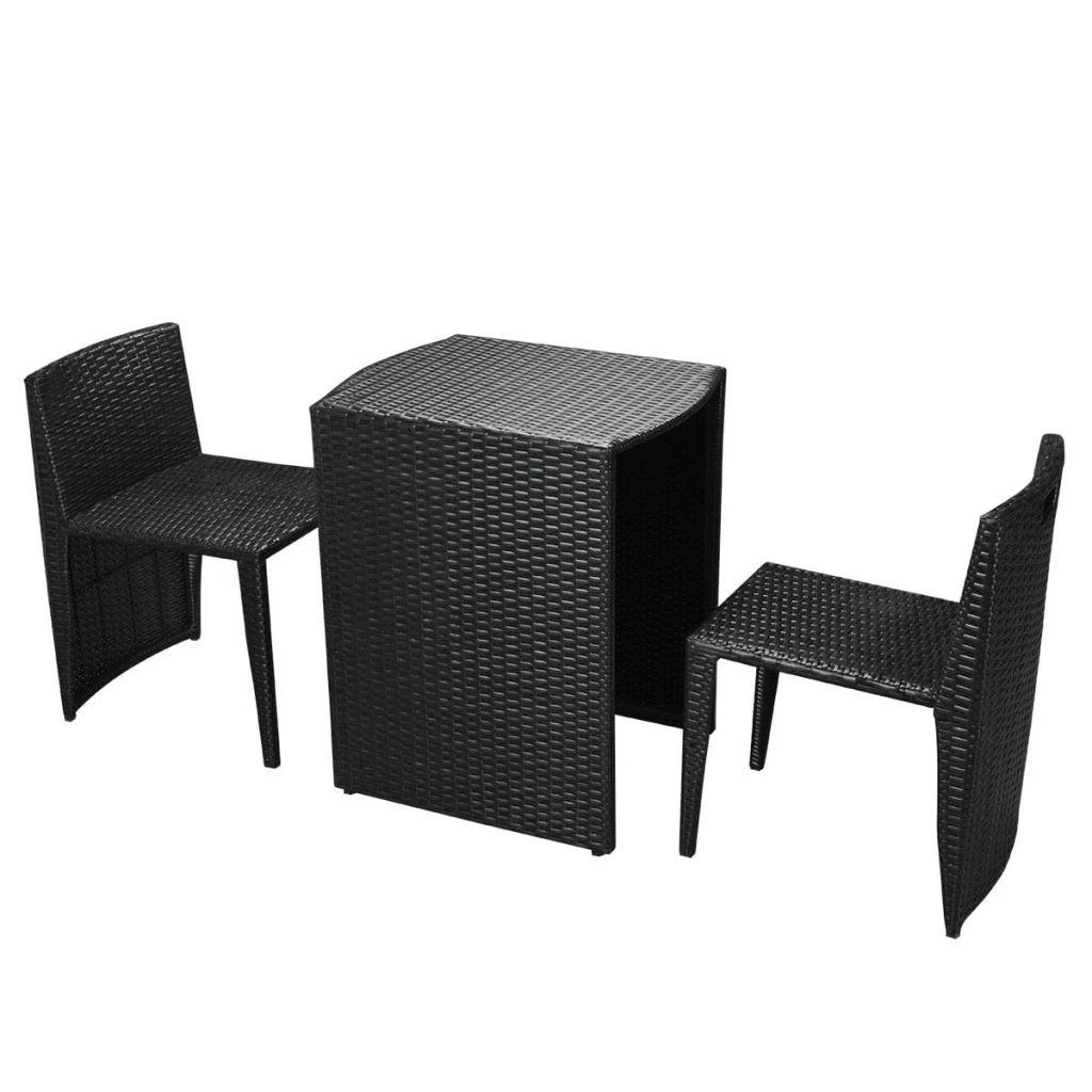 Lauko baldų komplektas Bistro baldų komplektas su pagalvėmis, 3d., juodas, polirat.