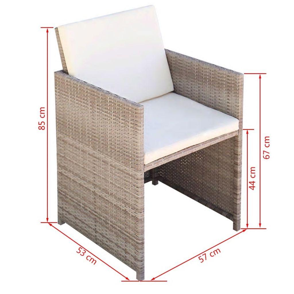 Lauko baldų komplektas Bistro baldų komplektas su pagalvėmis, 3d., krem., polirat.