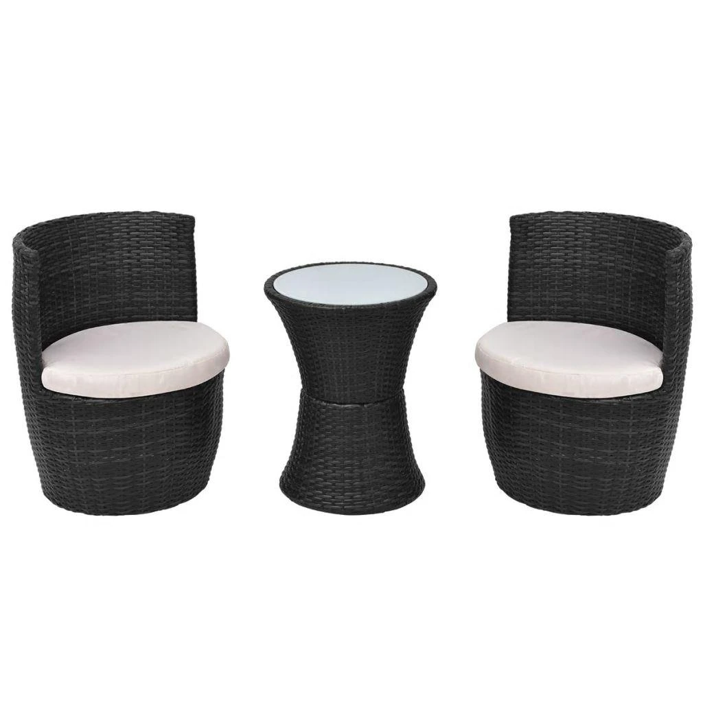 Lauko baldų komplektas Bistro baldų komplektas su pagalvėmis, 3d., juodas, polirat.