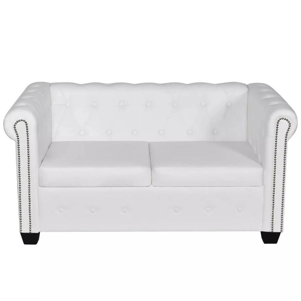 Sofa Chesterfield dvivietė ir trivietė sofos, baltos, dirbtinė oda