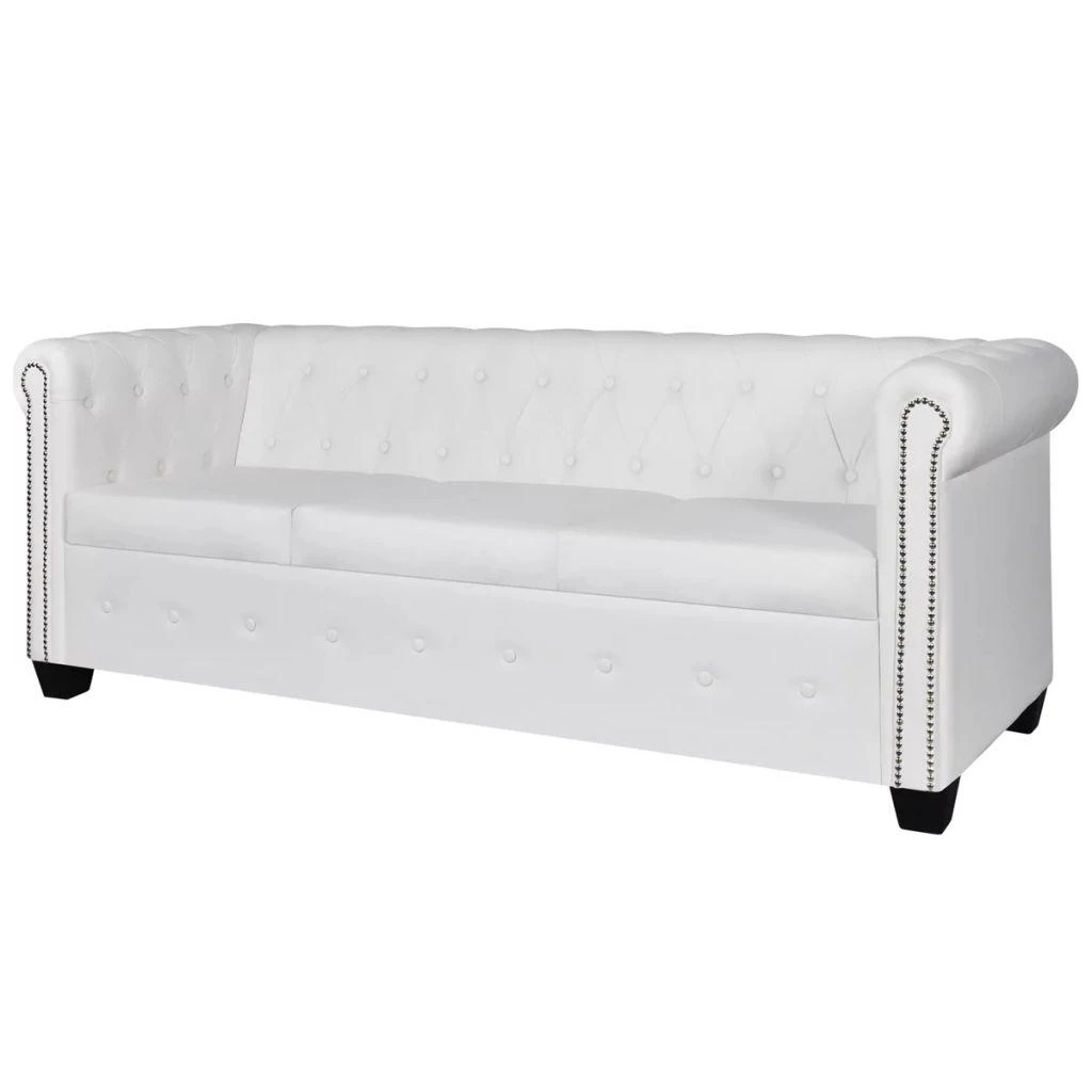 Sofa Chesterfield dvivietė ir trivietė sofos, baltos, dirbtinė oda