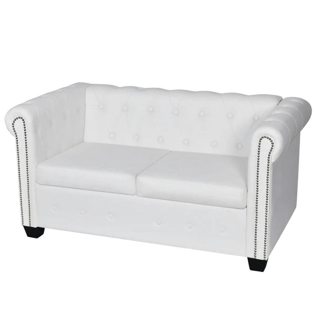 Sofa Chesterfield dvivietė ir trivietė sofos, baltos, dirbtinė oda