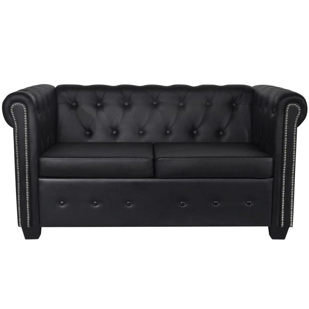 Sofa Chesterfield dvivietė ir trivietė sofos, juodos, dirbtinė oda