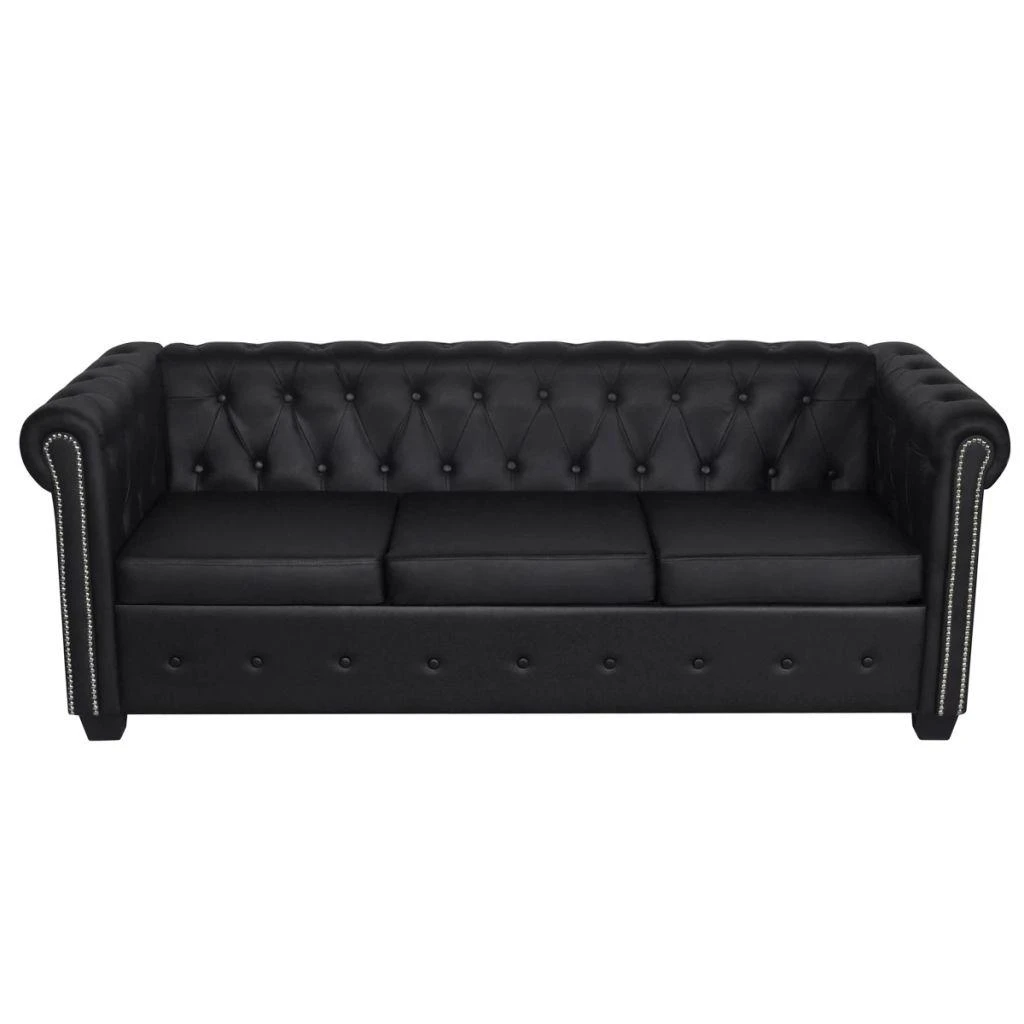 Sofa Chesterfield dvivietė ir trivietė sofos, juodos, dirbtinė oda