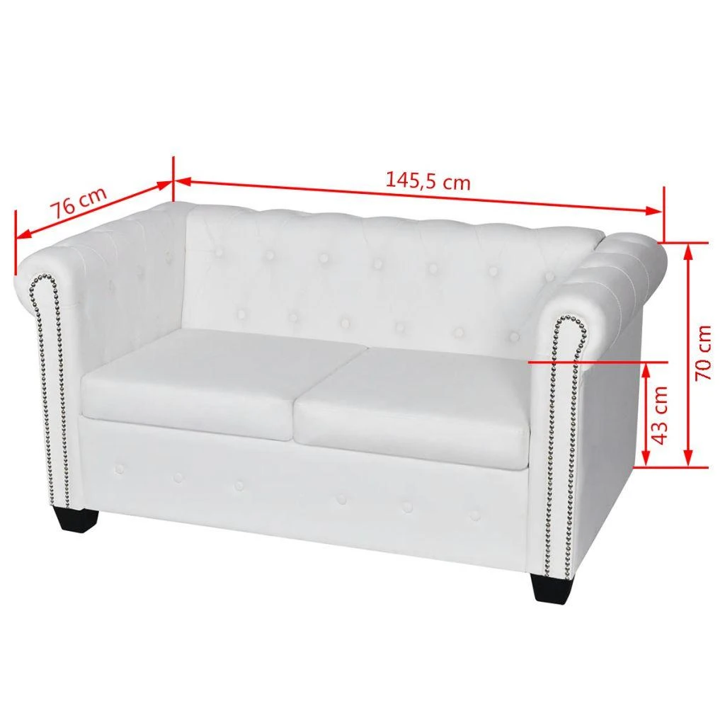 Sofa Chesterfield dvivietė ir trivietė sofos, baltos, dirbtinė oda